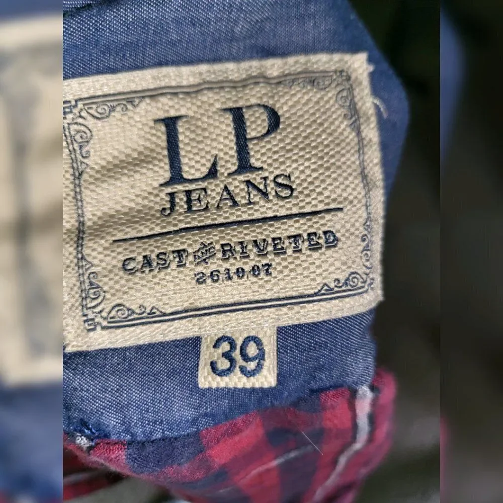 LP Jeans Flip Cuff Shirt Large Red Cotton Plaid Button